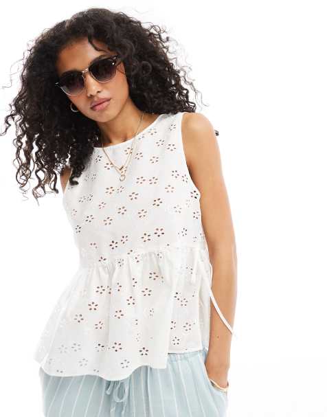 ASOS DESIGN tie side swing top in eyelet in white - view 1
