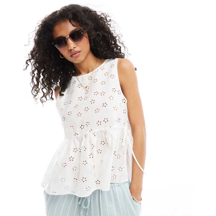 トップス Eyelet Jersey Jacquard Top - white Eyelet Jacquard Ruched V-Neck Top