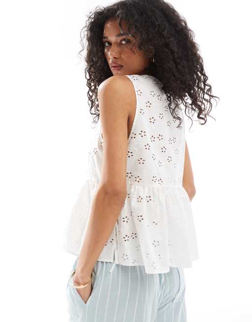 ASOS DESIGN tie side swing top in eyelet in white | ASOS
