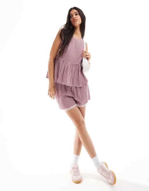 ASOS DESIGN tie side swing top in two tone gingham, 2 of 4