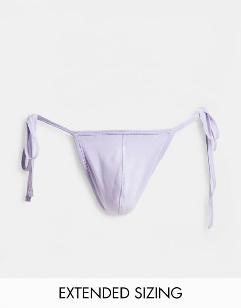 ASOS DESIGN tie side thong in purple - view 1