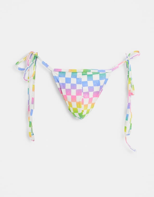 ASOS DESIGN tie side thong with checkerboard print