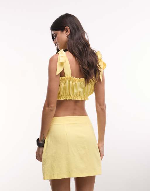 ASOS DESIGN tie side wrap skort co-ord in yellow, 3 of 5