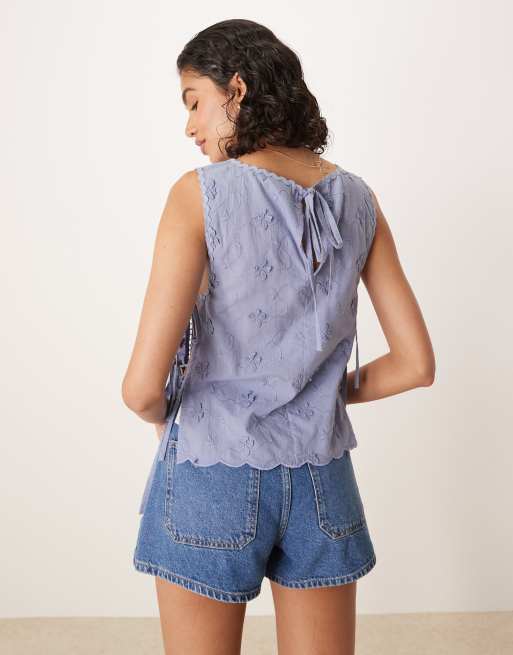ASOS DESIGN tie sides embroidery top in blue