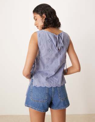 ASOS DESIGN tie sides embroidery top in blue