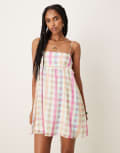 [ASOS DESIGN] ASOS DESIGN tie strap cami mini dress in blue gingham 10 Blue Gingham