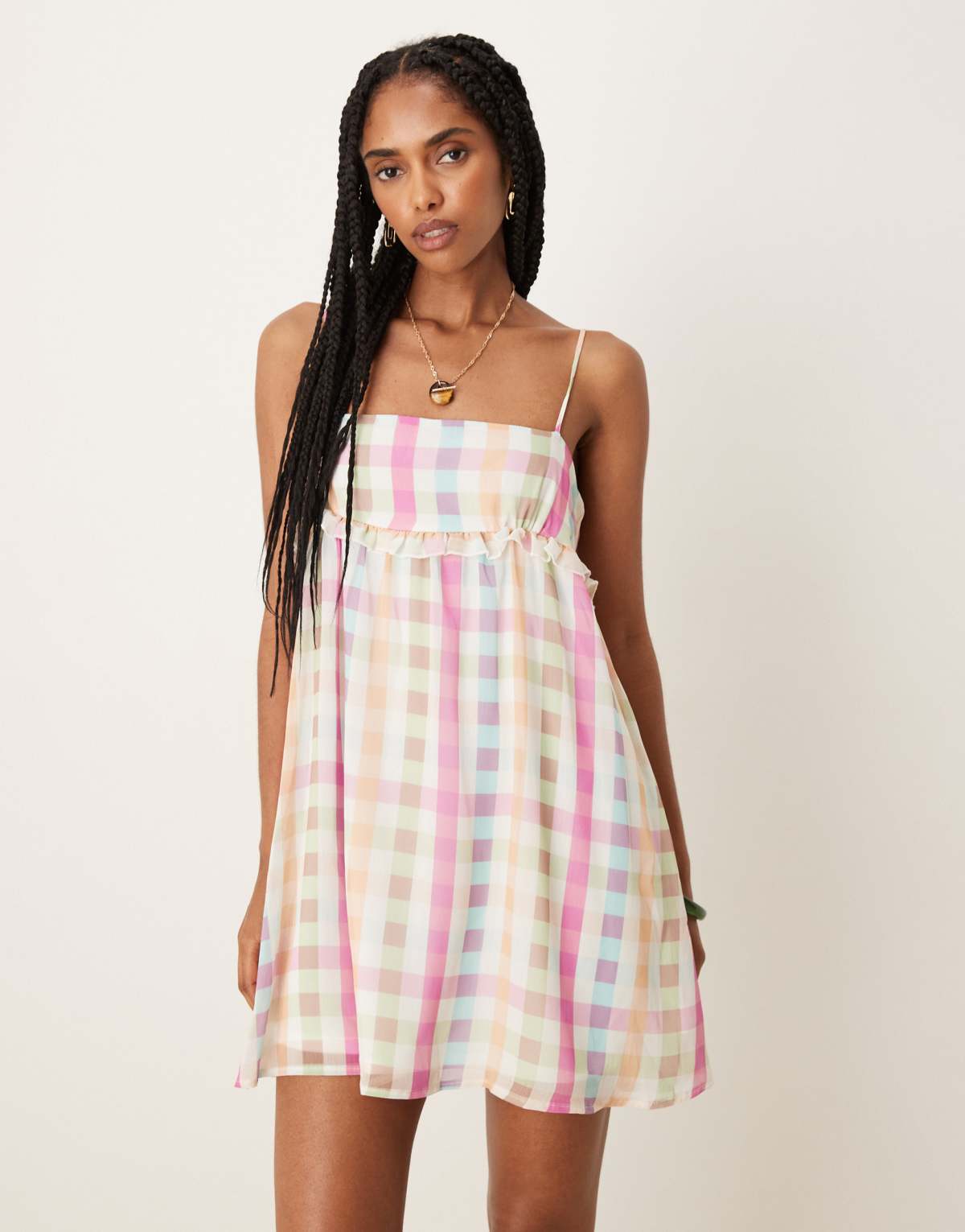 ASOS DESIGN tie strap cami mini dress in blue gingham