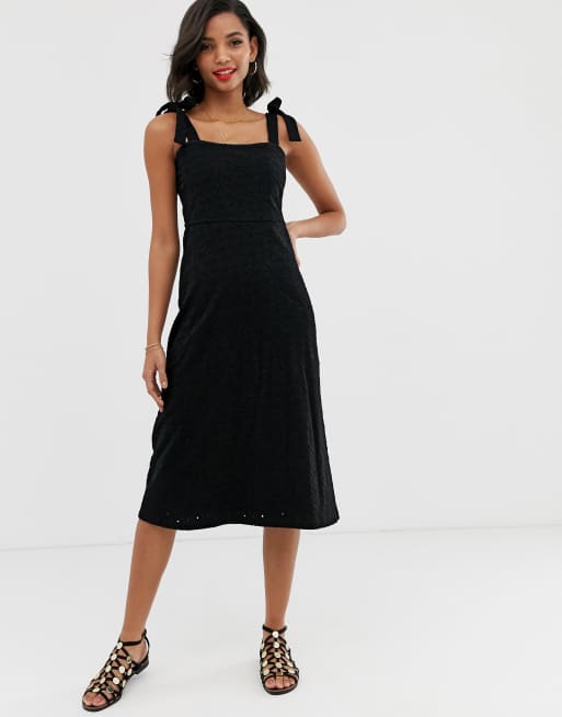 ASOS DESIGN tie strap clean broderie midi sundress | ASOS