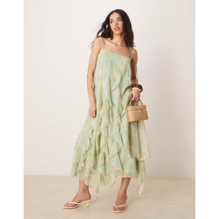 sage green satin floral applique underwired strappy maxi dress Province Maxi Dress main image 1