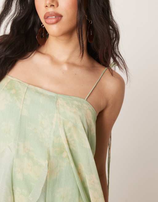 ASOS DESIGN tie strap ruffle maxi dress in sage green floral print