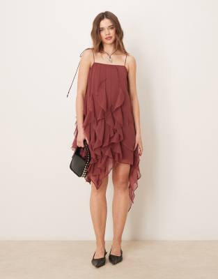 ASOS DESIGN TIE STRAP RUFFLE MINI DRESS