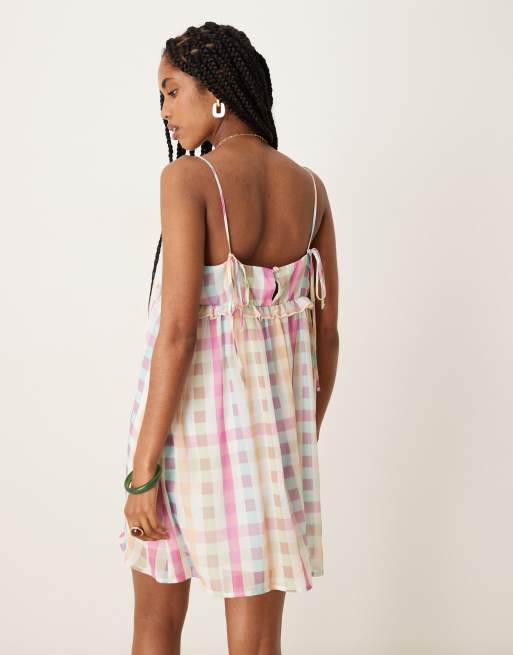 ASOS DESIGN tie straps cami mini dress in blue gingham