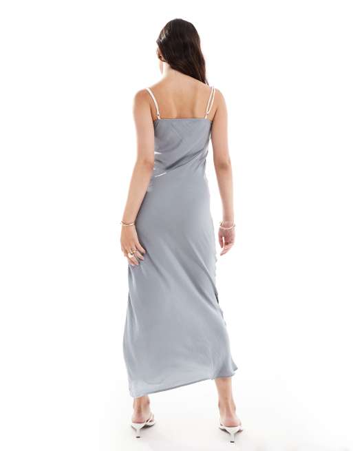 Asos design midi strappy cami dress with knot front plunge in satin 2025