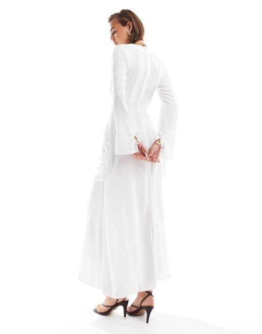 ASOS DESIGN tie up ruched long sleeve maxi dress in white ASOS