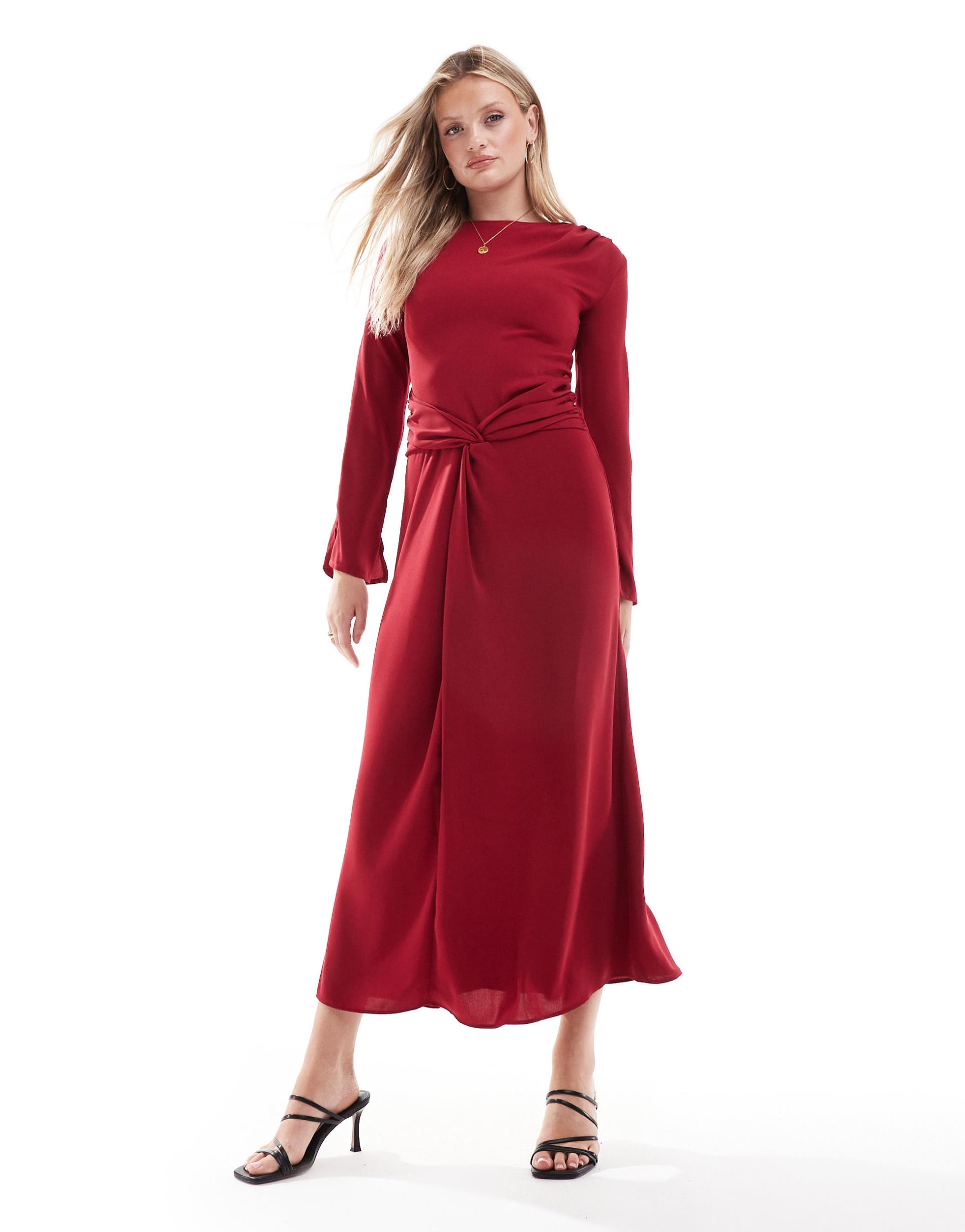 asos design tie up waist crepe maxi dress in red