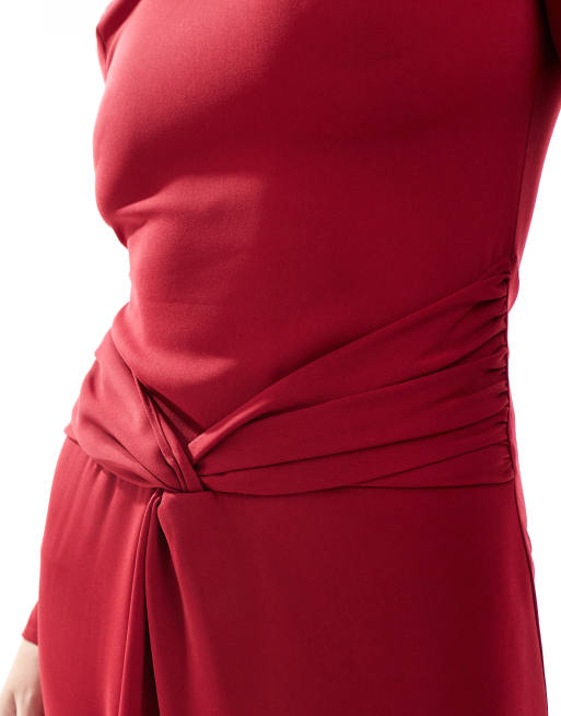 ASOS DESIGN tie up waist crepe maxi dress in red, 2 of 4
