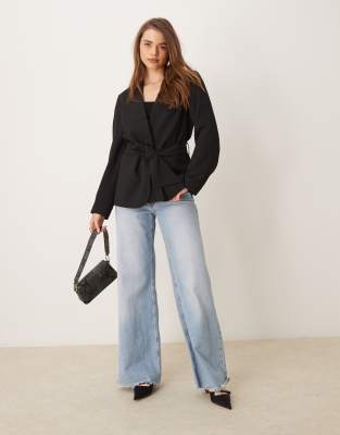 Asos Design Curve Double Breasted Blazer In Black