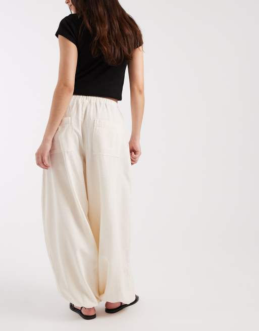 ASOS DESIGN tie waist casual balloon pants in white, 5 of 5