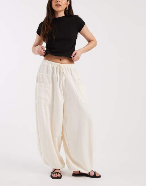 ASOS DESIGN tie waist casual balloon trouser in white - view 1