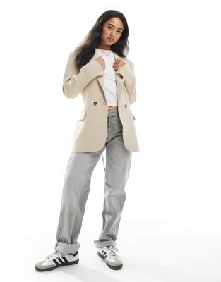 Asos Design Tie Waist Cinch Blazer In Neutral