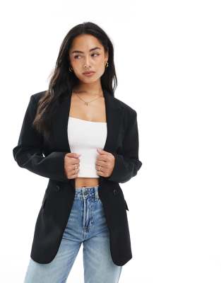 Asos Design Tie Waist Cinched Blazer In Black