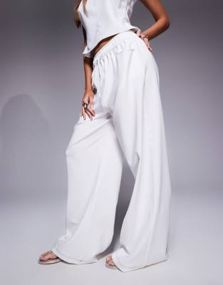 Asos Design Tie Waist Contrast Stitching Pants In White