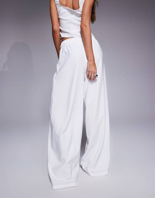 ASOS DESIGN tie waist contrast stitching pants in white - part of a set, 4 of 5