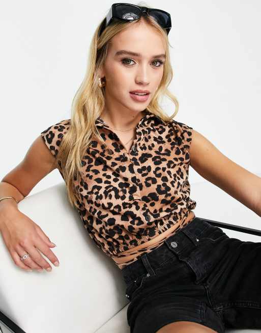 ASOS DESIGN tie waist crop shirt in leopard print | ASOS