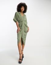 Only Curve frill wrap mini dress in green spot | ASOS