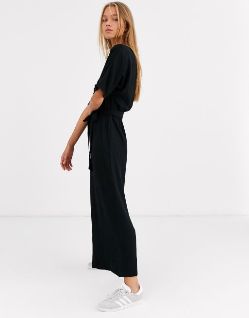 ASOS DESIGN tie waist jumpsuit in black