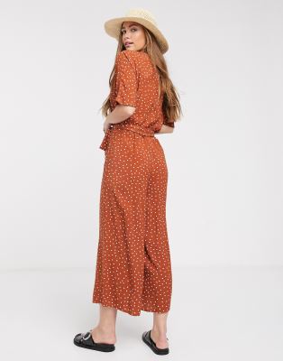 tan polka dot jumpsuit