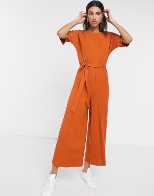 ASOS DESIGN tie waist jumpsuit in rust | ASOS