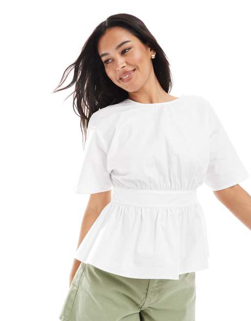 ASOS DESIGN tie waist open back sleeveless blouse in white