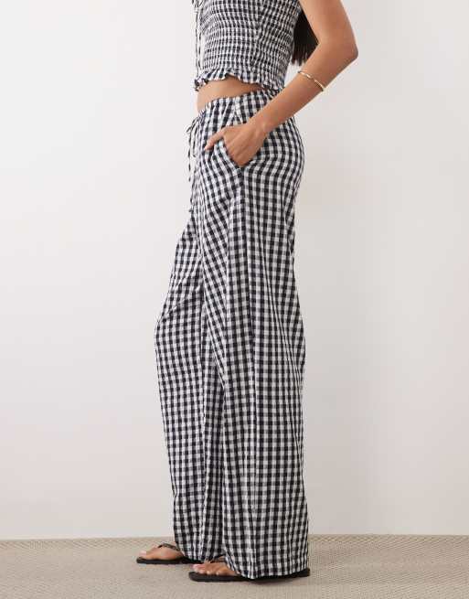 ASOS DESIGN tie waist pants in black gingham (part of a set), 3 of 5