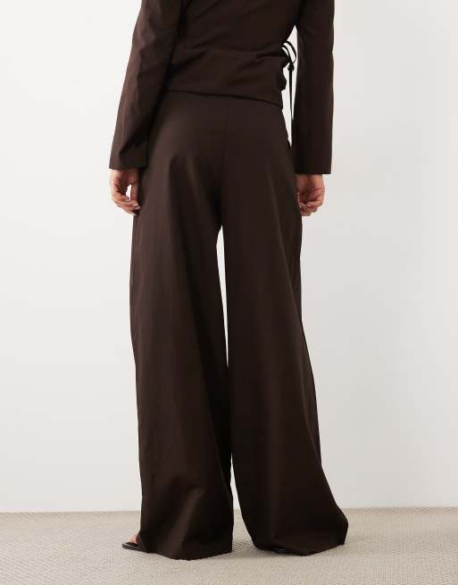 ASOS DESIGN tie waist pants in chocolate (part of a set), 5 of 5