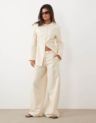 Asos Design Tie Waist Pants In White