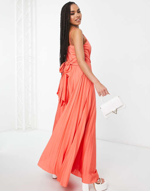 Coral pleated maxi on sale dress