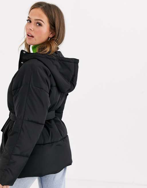 Tie waist puffer on sale coat