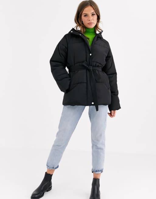 tie puffer coat