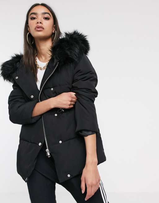 Black coat clearance with fur hood