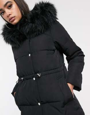 black parka with fur hood