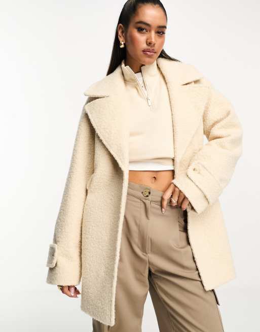 ASOS DESIGN tie waist short coat in cream