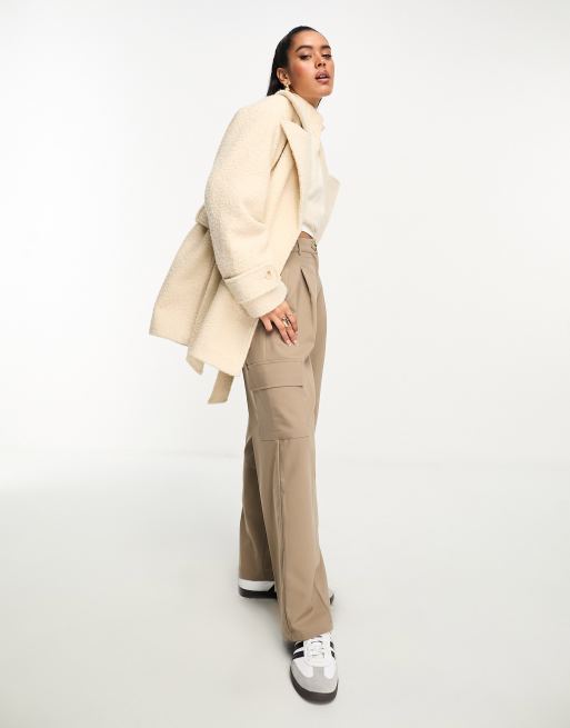 ASOS DESIGN tie waist short coat in cream