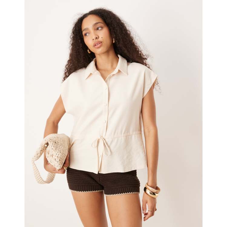 ◆citybreeze◆ Ribbon Tie Slim Short Sleeve T-ShirtCREAM Cyrus - Short Sleeve Mink Tee