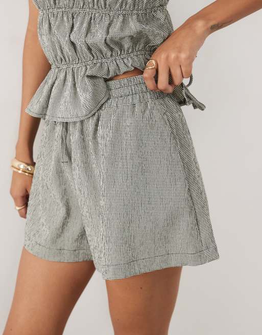 ASOS DESIGN tie waist shorts in mono gingham (part of a set), 2 of 5