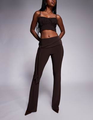 Asos Design Tie Waist Slinky Kick Flare Pants In Brown