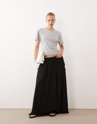 ASOS DESIGN tie waist soft crinkle maxi skirt in black