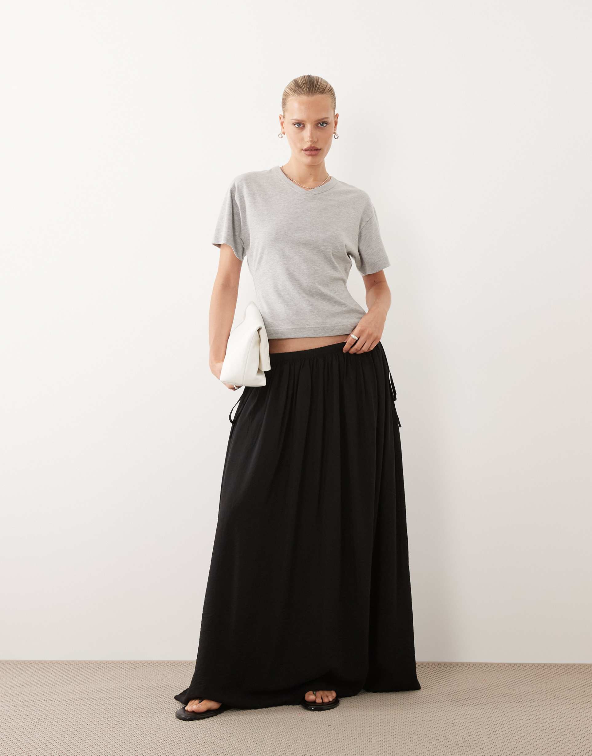 asos design tie waist soft crinkle maxi skirt in black