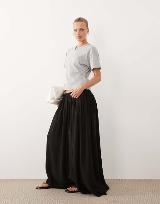 ASOS DESIGN tie waist soft crinkle maxi skirt in black, 3 of 5