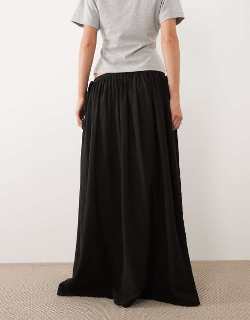 ASOS DESIGN tie waist soft crinkle maxi skirt in black, 5 of 5